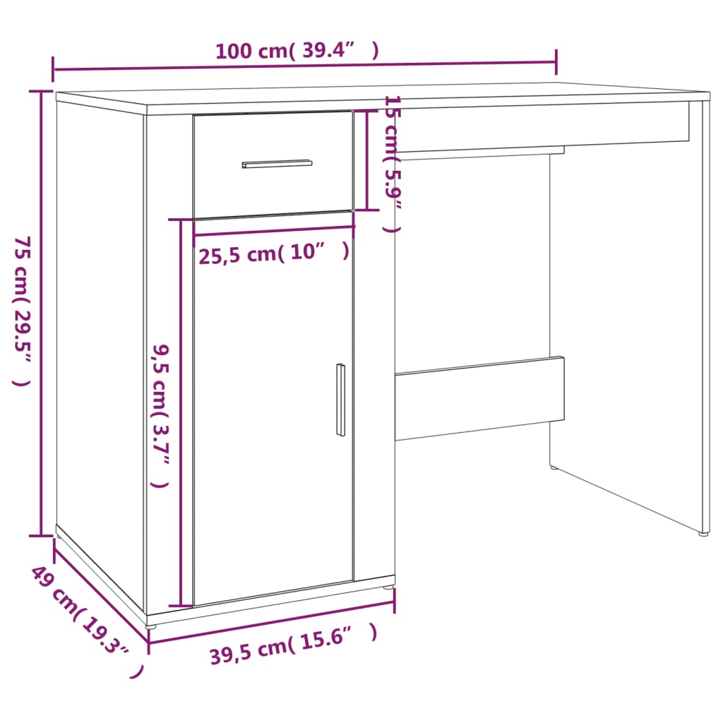 Desk Sonoma Oak 100x49x75 cm Engineered Wood