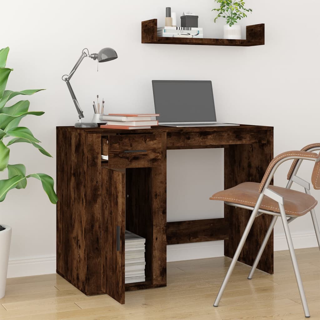 vidaXL Desk Smoked Oak 100x49x75 cm Engineered Wood