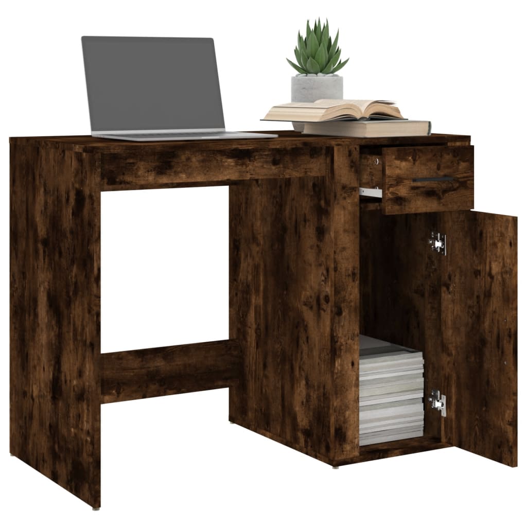 vidaXL Desk Smoked Oak 100x49x75 cm Engineered Wood