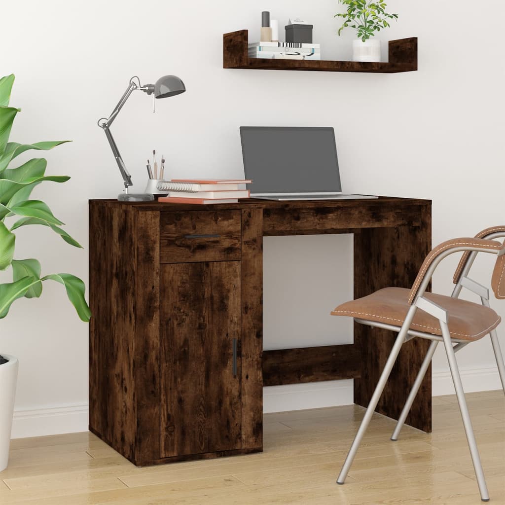 vidaXL Desk Smoked Oak 100x49x75 cm Engineered Wood