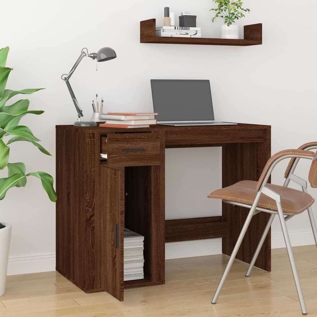 vidaXL Desk Brown Oak 100x49x75 cm Engineered Wood