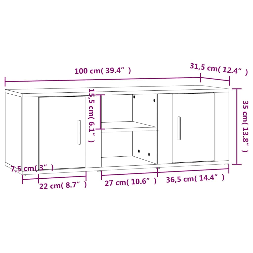 TV Cabinet White 100x31,5x35 cm Engineered Wood