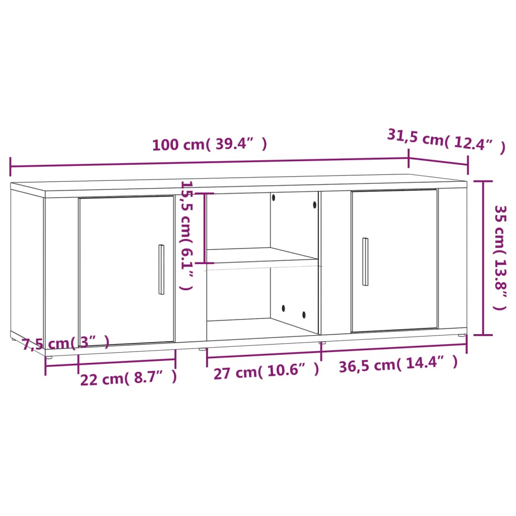 vidaXL TV Cabinet Brown Oak 100x31.5x35 cm Engineered Wood