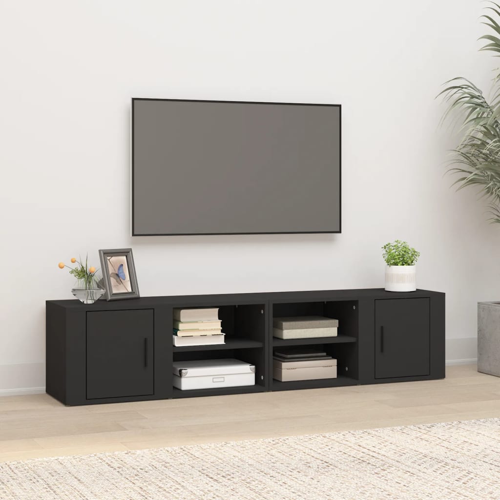 vidaXL TV Cabinets 2 pcs Black 80x31.5x36 cm Engineered Wood