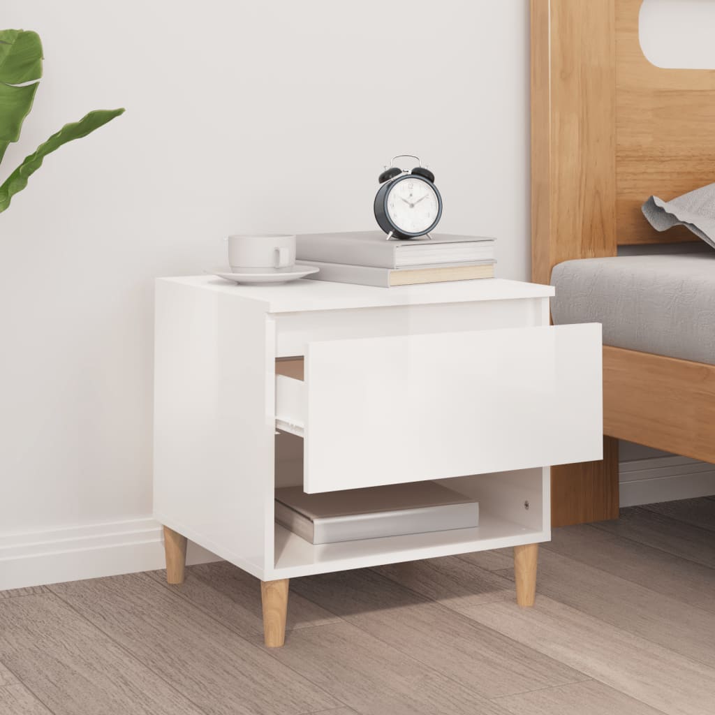 vidaXL Bedside Table High Gloss White 50x46x50 Engineered Wood