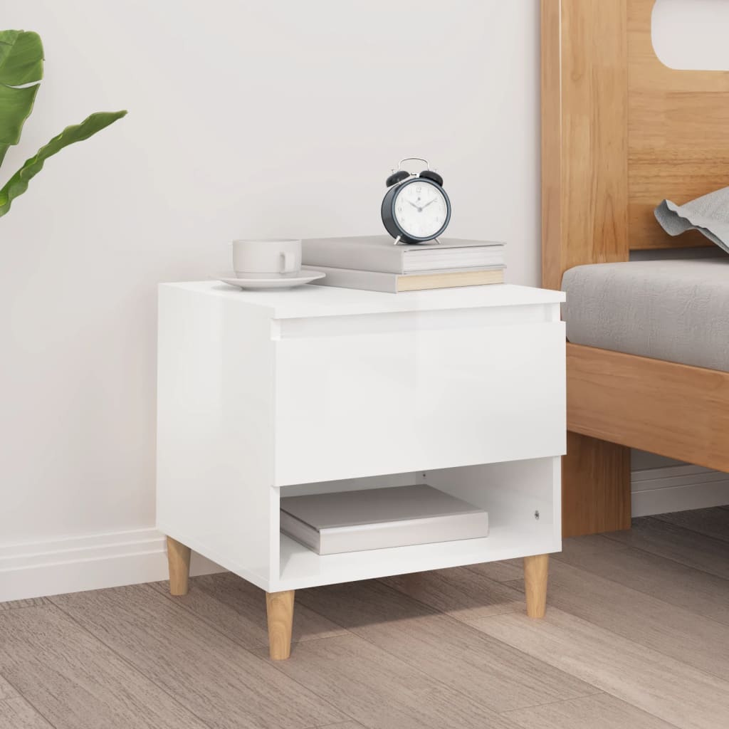 vidaXL Bedside Table High Gloss White 50x46x50 Engineered Wood