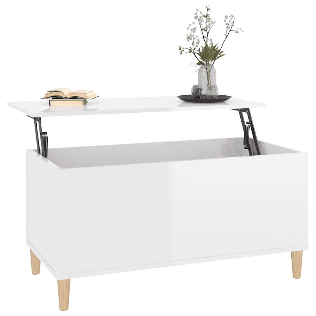 Coffee Table High Gloss White 90x44,5x45 cm Engineered Wood