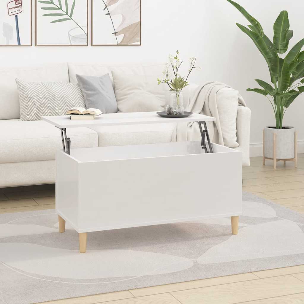 Coffee Table High Gloss White 90x44,5x45 cm Engineered Wood
