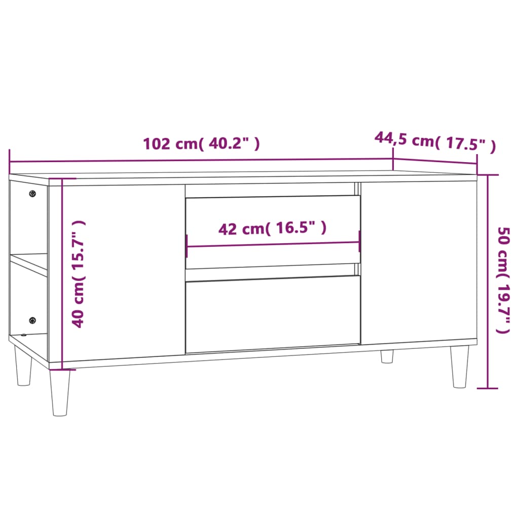 vidaXL TV Cabinet Brown Oak 102x44.5x50 cm Engineered Wood