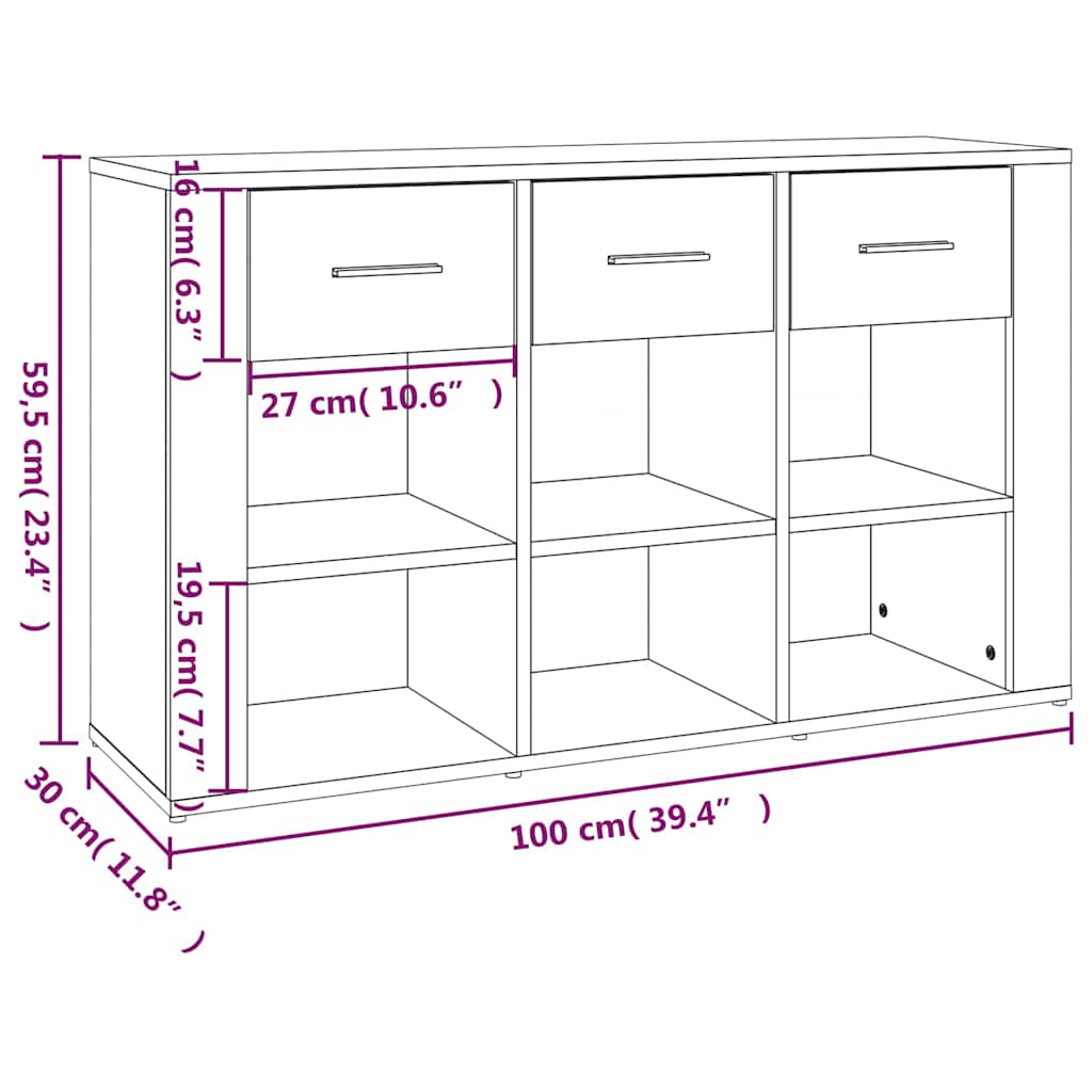 Sideboard Grey Sonoma 100x30x59,5 cm Engineered Wood