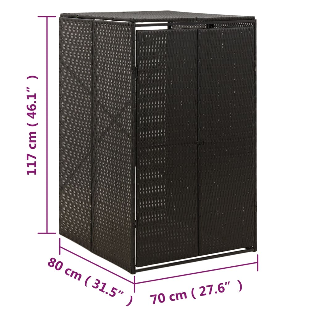 vidaXL Single Wheelie Bin Shed Black 70x80x117 cm Poly Rattan