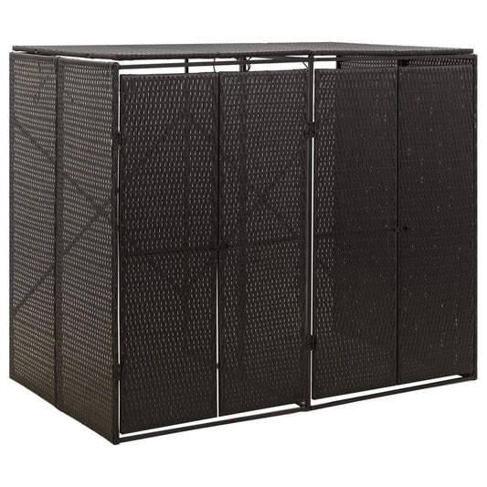 vidaXL Double Wheelie Bin Shed Black 140x80x117 cm Poly Rattan