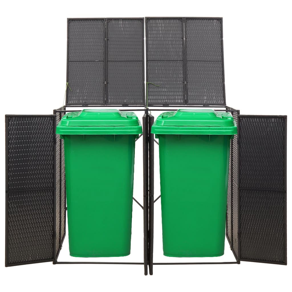 vidaXL Double Wheelie Bin Shed Black 140x80x117 cm Poly Rattan