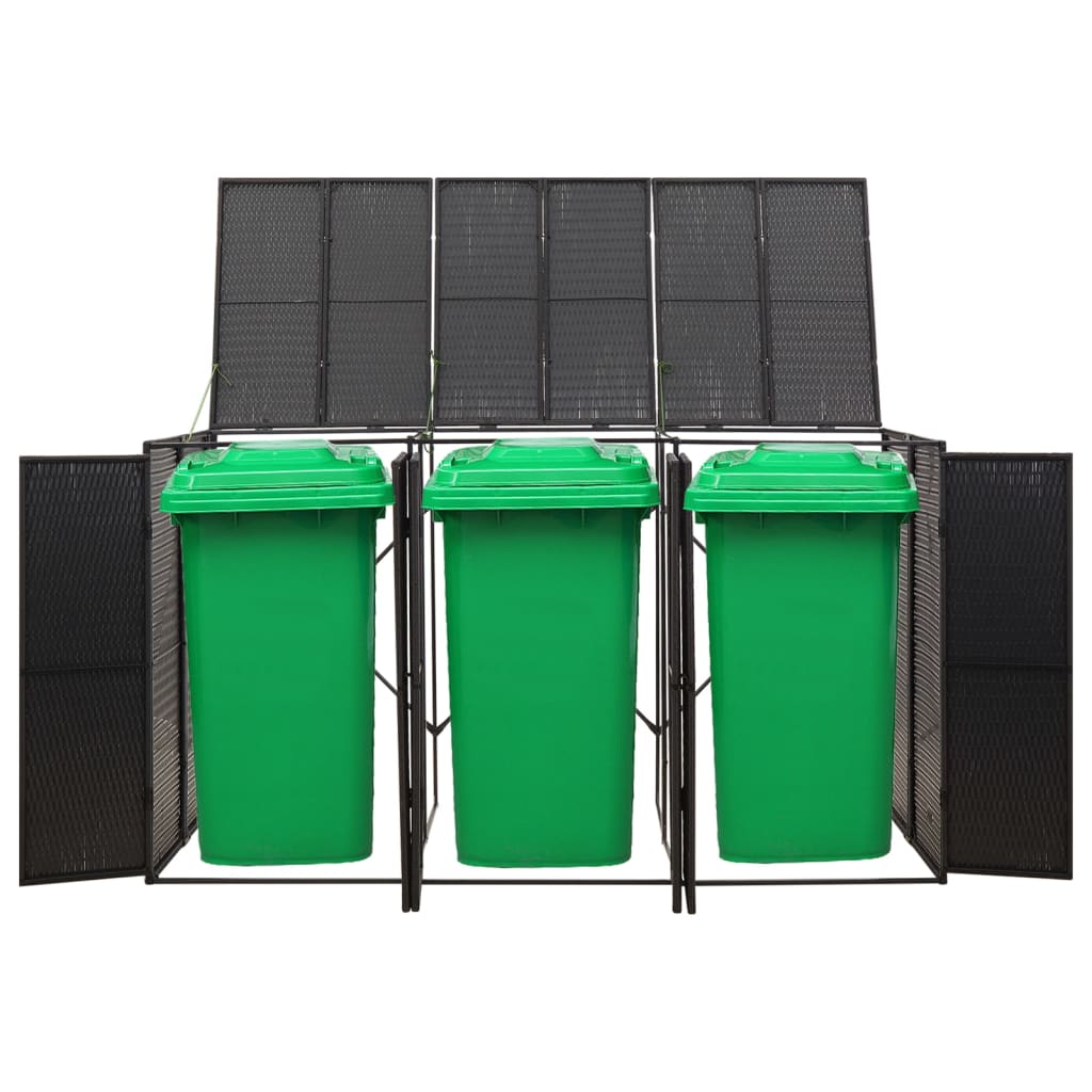 vidaXL Triple Wheelie Bin Shed Black 207x80x117 cm Poly Rattan