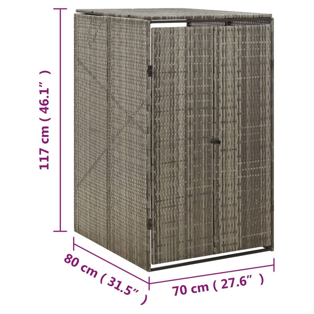 vidaXL Single Wheelie Bin Shed Grey 70x80x117 cm Poly Rattan