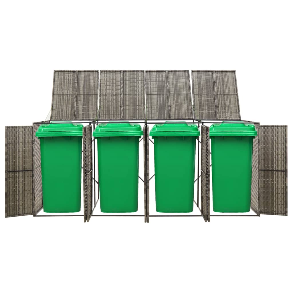 vidaXL Quadruple Wheelie Bin Shed Grey 274x80x117 cm Poly Rattan