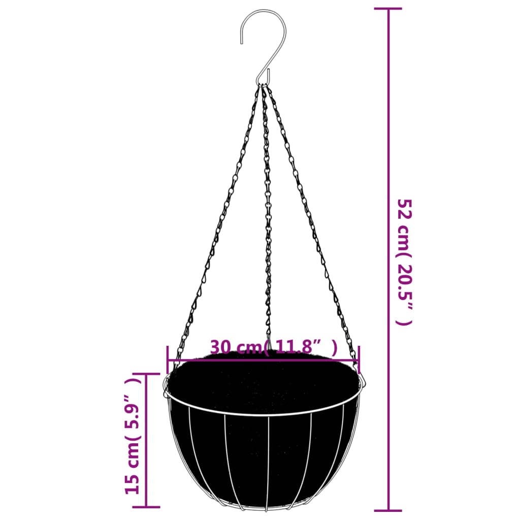 Hanging Planters 4 pcs with Coco Liners Black Ø 30x52 cm Steel