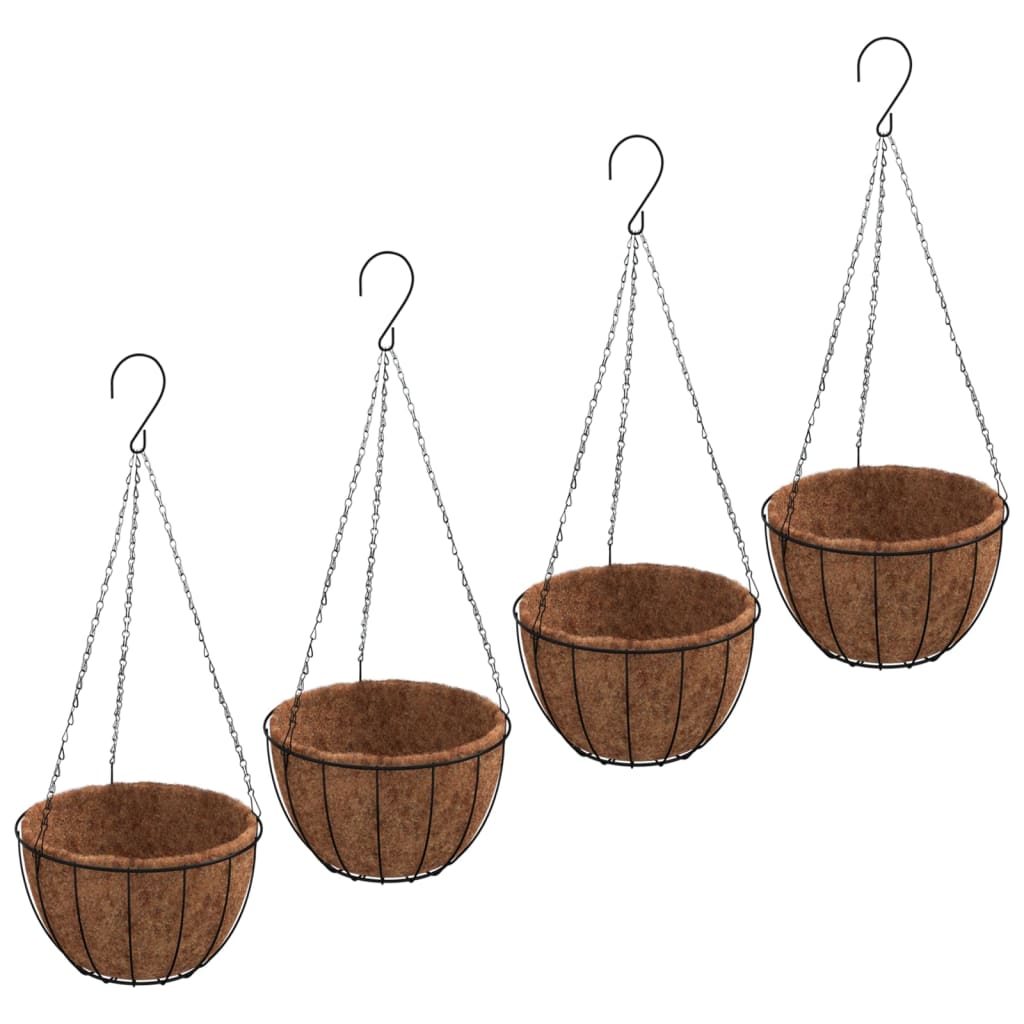Hanging Planters 4 pcs with Coco Liners Black Ø 35x52 cm Steel