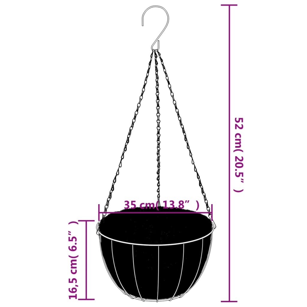 Hanging Planters 4 pcs with Coco Liners Black Ø 35x52 cm Steel