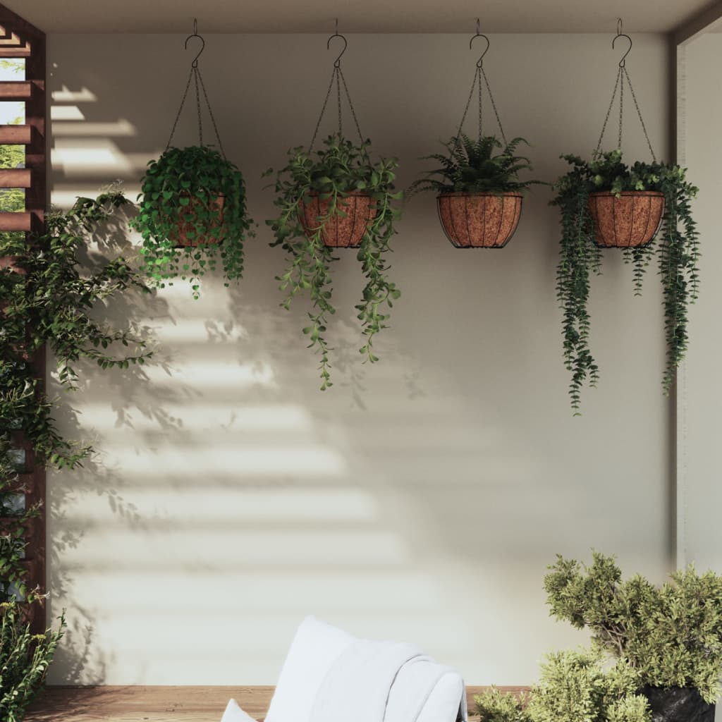 Hanging Planters 4 pcs with Coco Liners Black Ø 35x52 cm Steel
