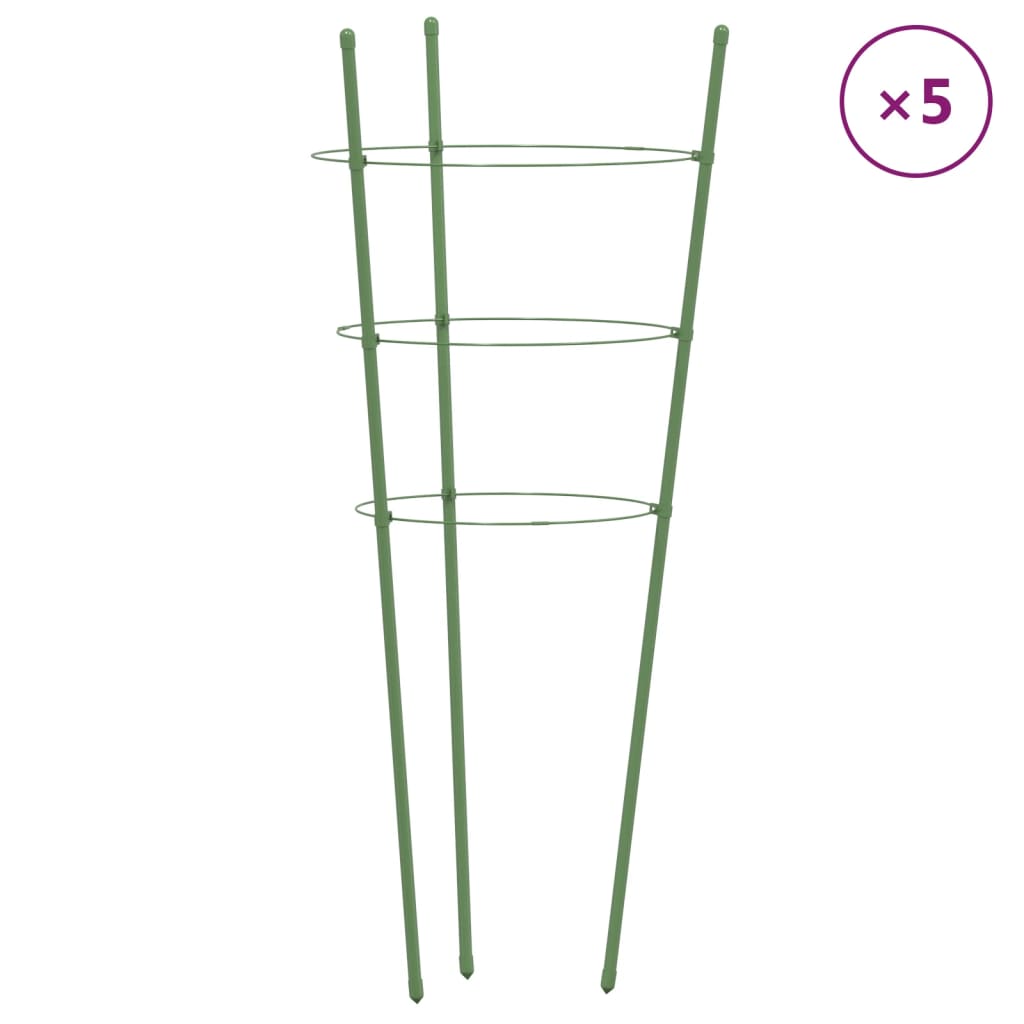 Garden Plant Supports with 3 Rings 5 pcs Green 60 cm Steel