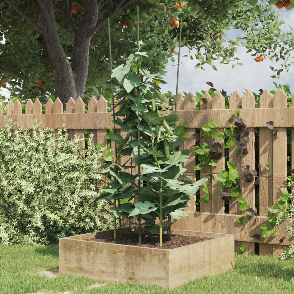 Garden Plant Supports with 4 Rings 5 pcs Green 90 cm Steel