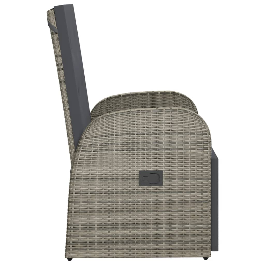 Reclining Garden Chair with Cushions Grey Poly Rattan