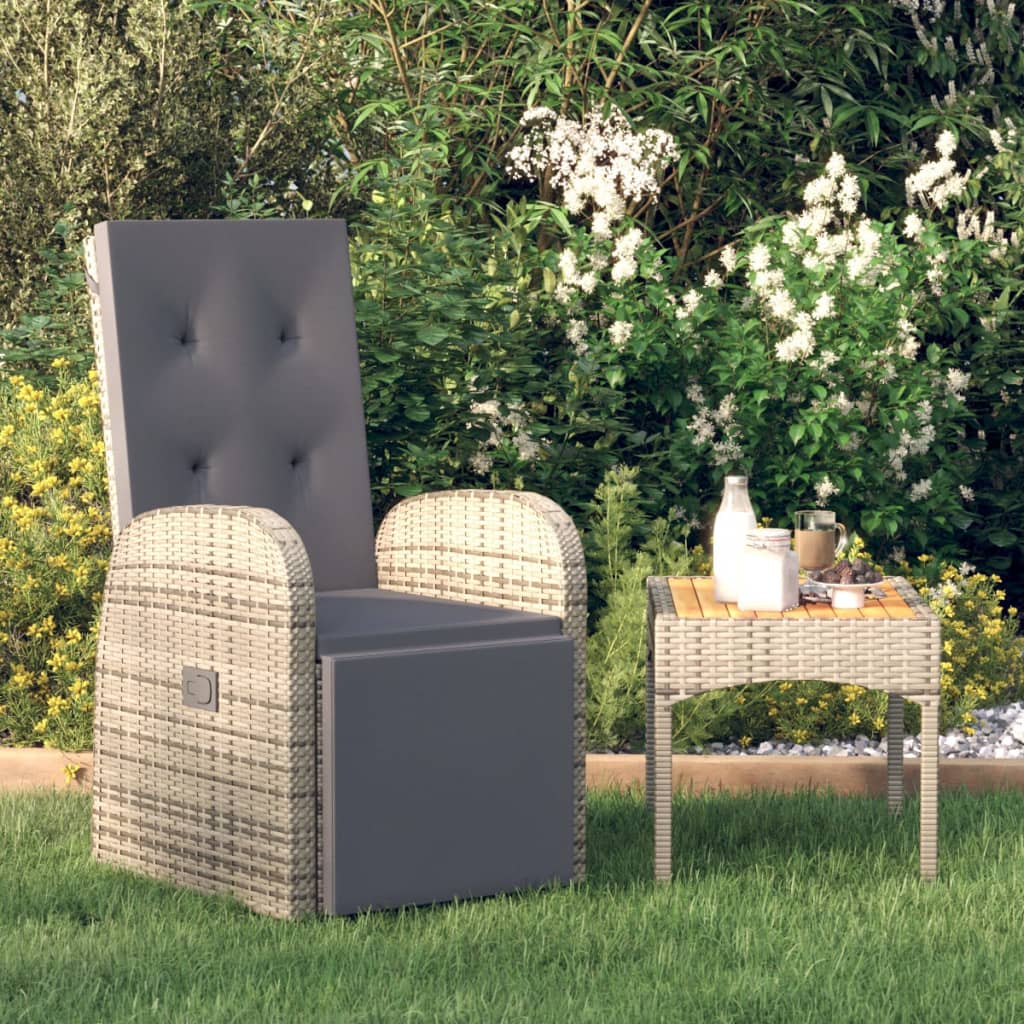 Reclining Garden Chair with Cushions Grey Poly Rattan
