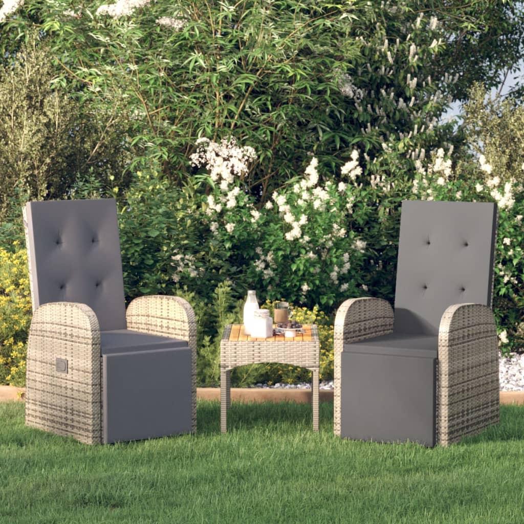 vidaXL Reclining Garden Chairs with Cushions 2 pcs Grey Poly Rattan