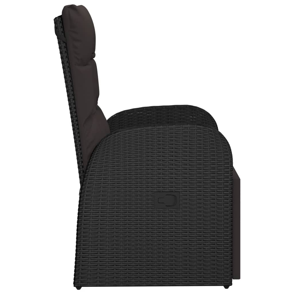 Reclining Garden Chair with Cushions Black Poly Rattan