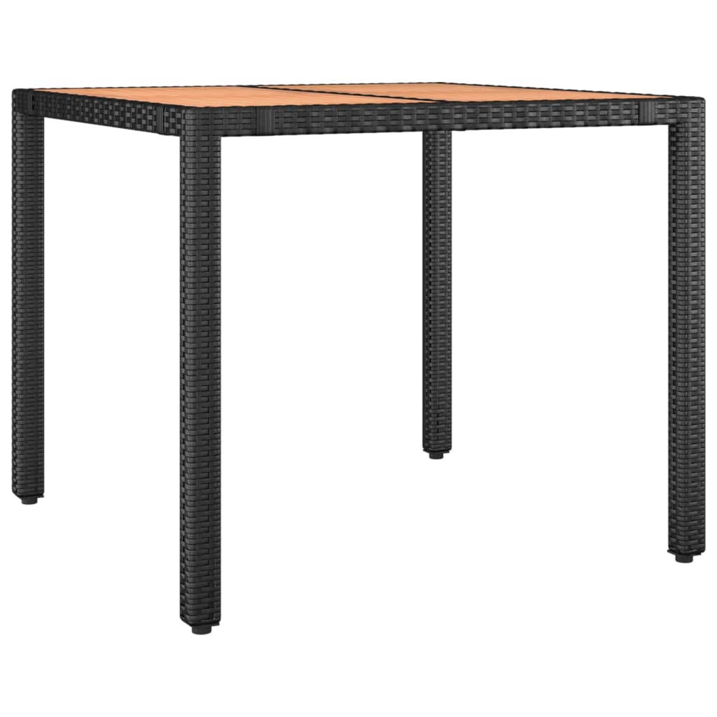 vidaXL Garden Table with Wooden Top Black Poly Rattan&Solid Wood Acacia