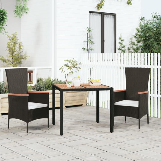 vidaXL Garden Table with Wooden Top Black Poly Rattan&Solid Wood Acacia