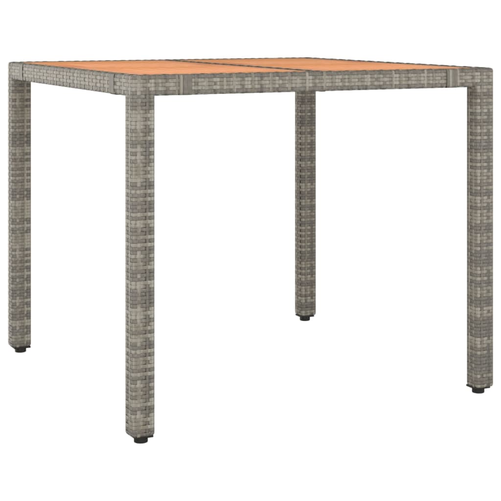 vidaXL Garden Table with Wooden Top Grey Poly Rattan&Solid Wood Acacia