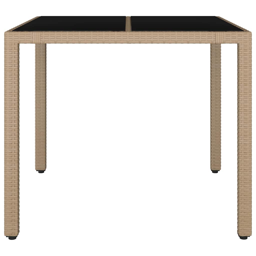 Garden Table with Glass Top Beige Poly Rattan&Tempered Glass