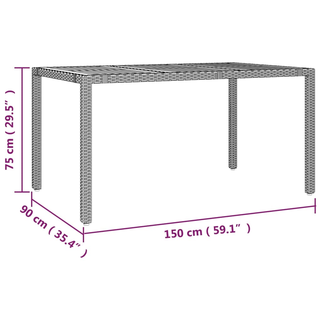 Garden Table with Wooden Top Grey Poly Rattan&Solid Wood Acacia
