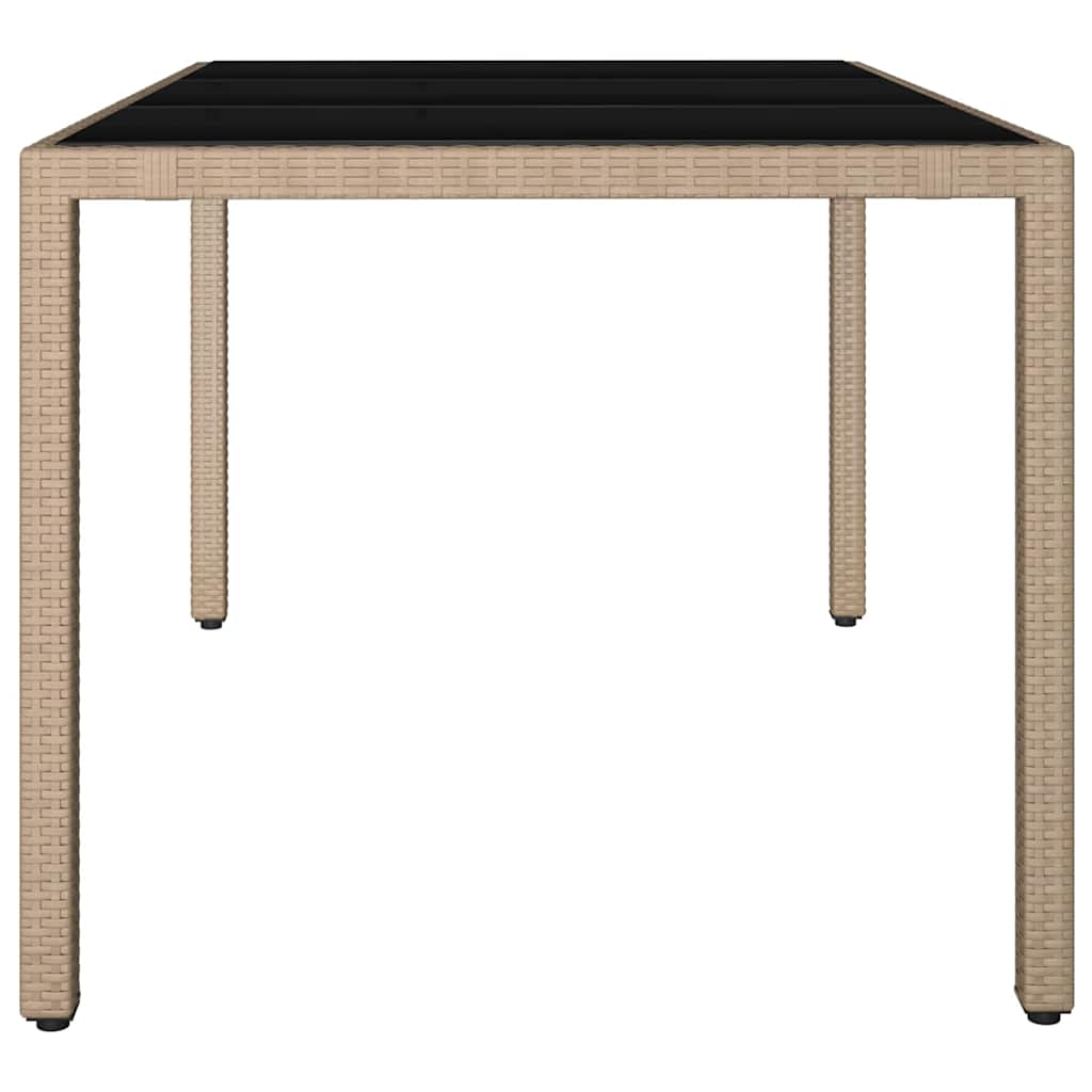 Garden Table with Glass Top Beige Poly Rattan&Tempered Glass