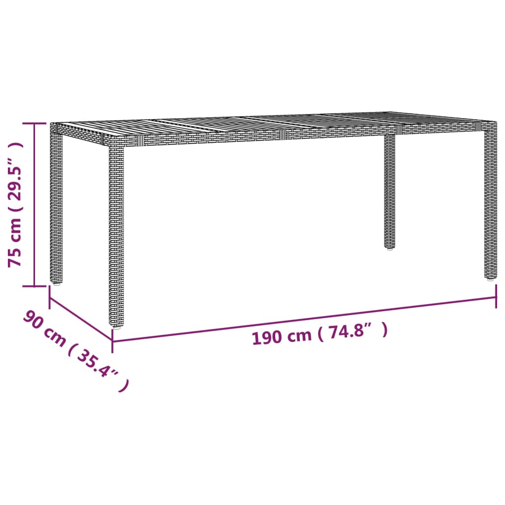 vidaXL Garden Table with Wooden Top Black Poly Rattan&Solid Wood Acacia