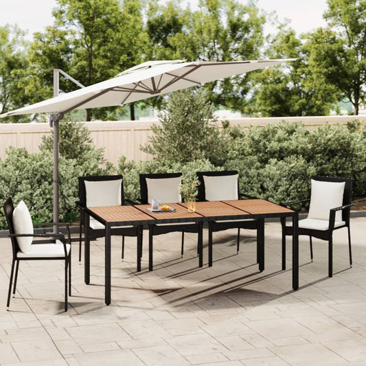 vidaXL Garden Table with Wooden Top Black Poly Rattan&Solid Wood Acacia