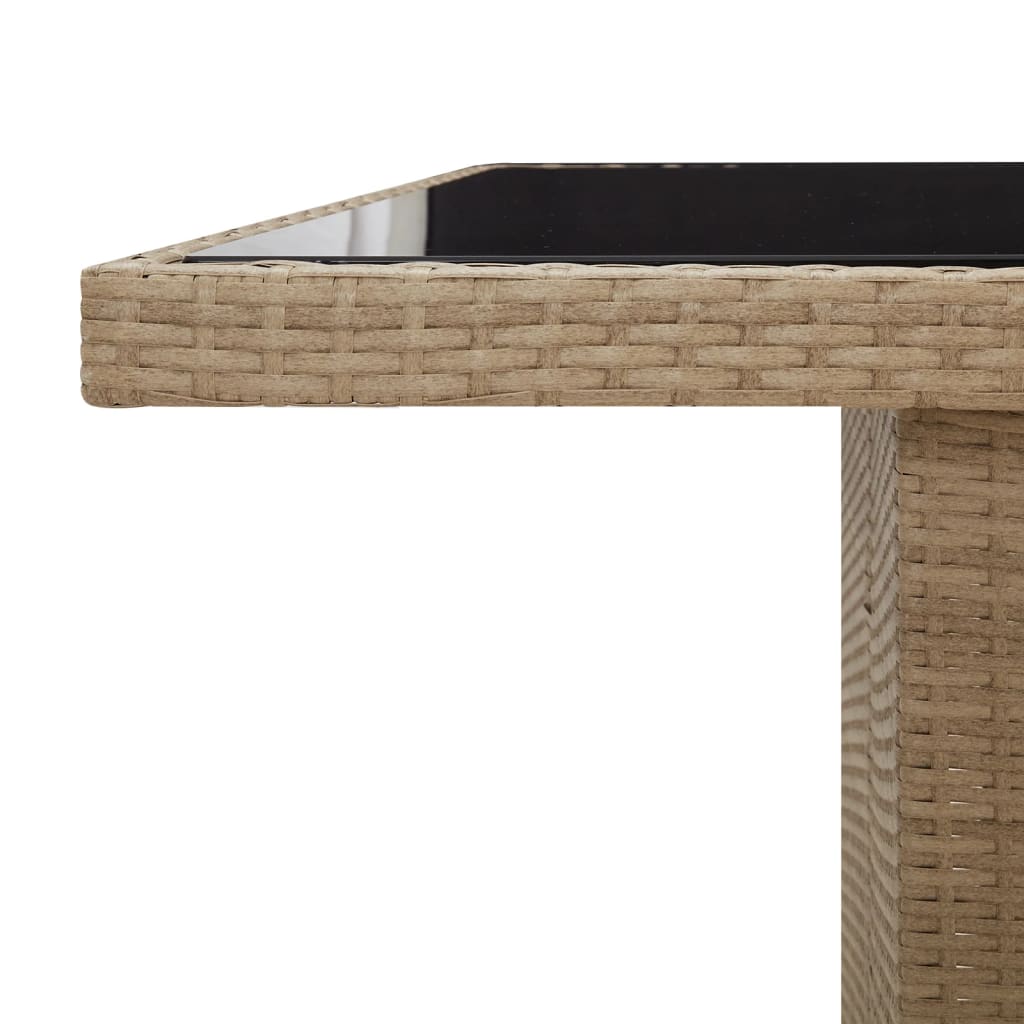 vidaXL Garden Table with Glass Top Beige Poly Rattan&Tempered Glass