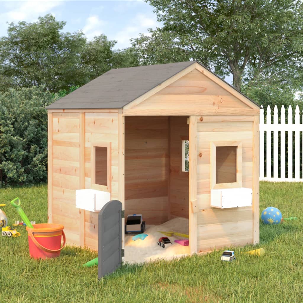 vidaXL Playhouse with Lockable Door and Flower Pots Solid Wood Fir