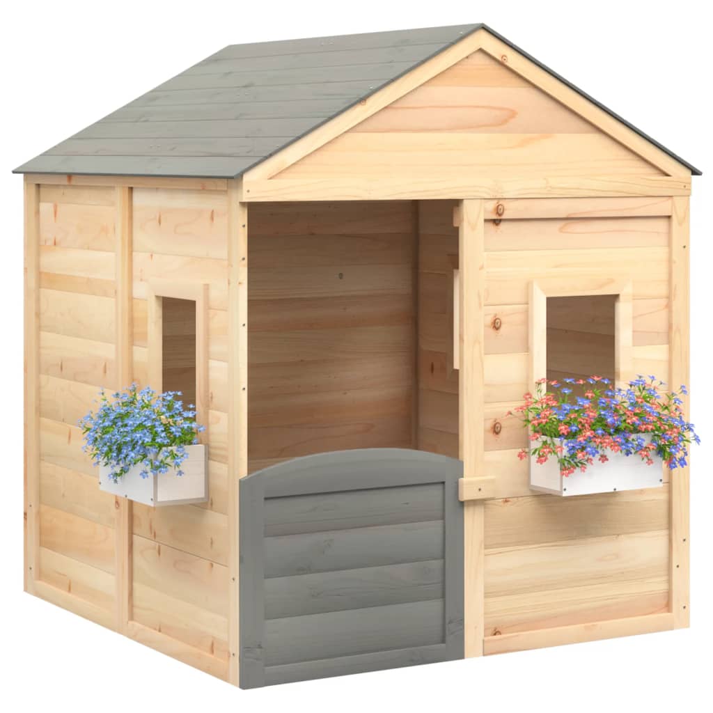 vidaXL Playhouse with Lockable Door and Flower Pots Solid Wood Fir