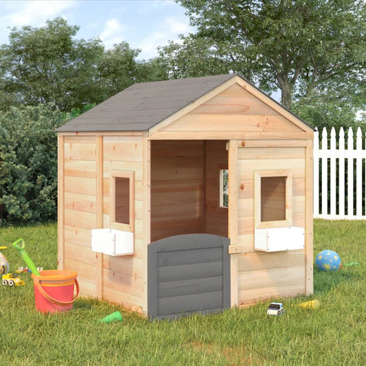 vidaXL Playhouse with Lockable Door and Flower Pots Solid Wood Fir