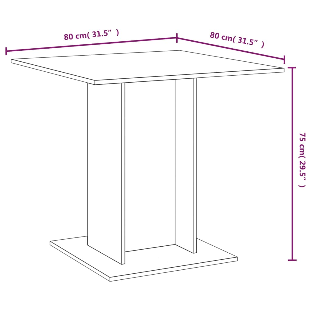 vidaXL Dining Table Grey Sonoma 80x80x75 cm Engineered Wood