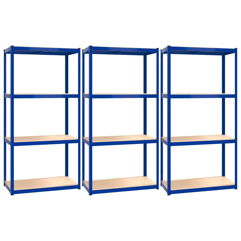 vidaXL 4-Layer Shelves 3 pcs Blue Steel&Engineered Wood