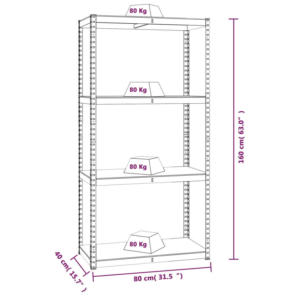 vidaXL 4-Layer Shelves 3 pcs Blue Steel&Engineered Wood