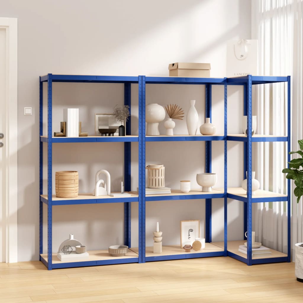 vidaXL 4-Layer Shelves 3 pcs Blue Steel&Engineered Wood