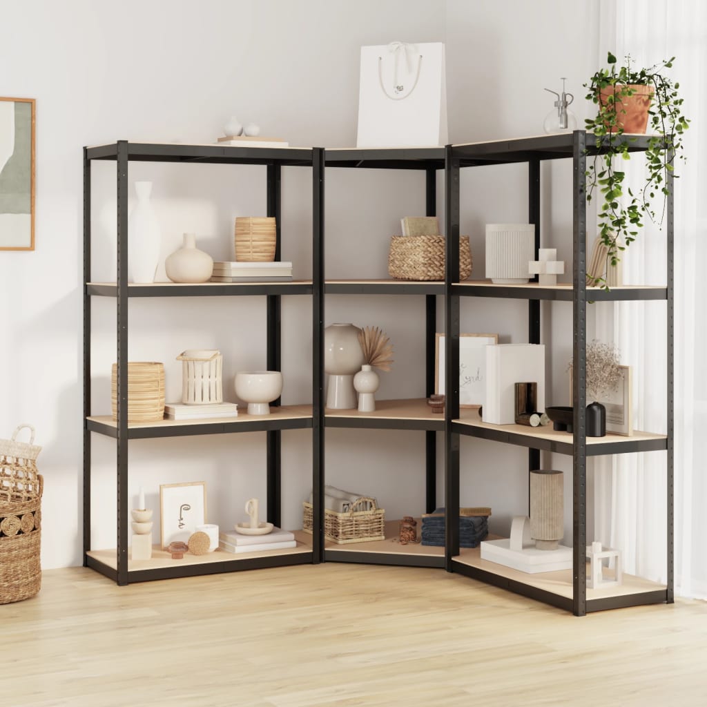 vidaXL 4-Layer Shelves 3 pcs Anthracite Steel&Engineered Wood