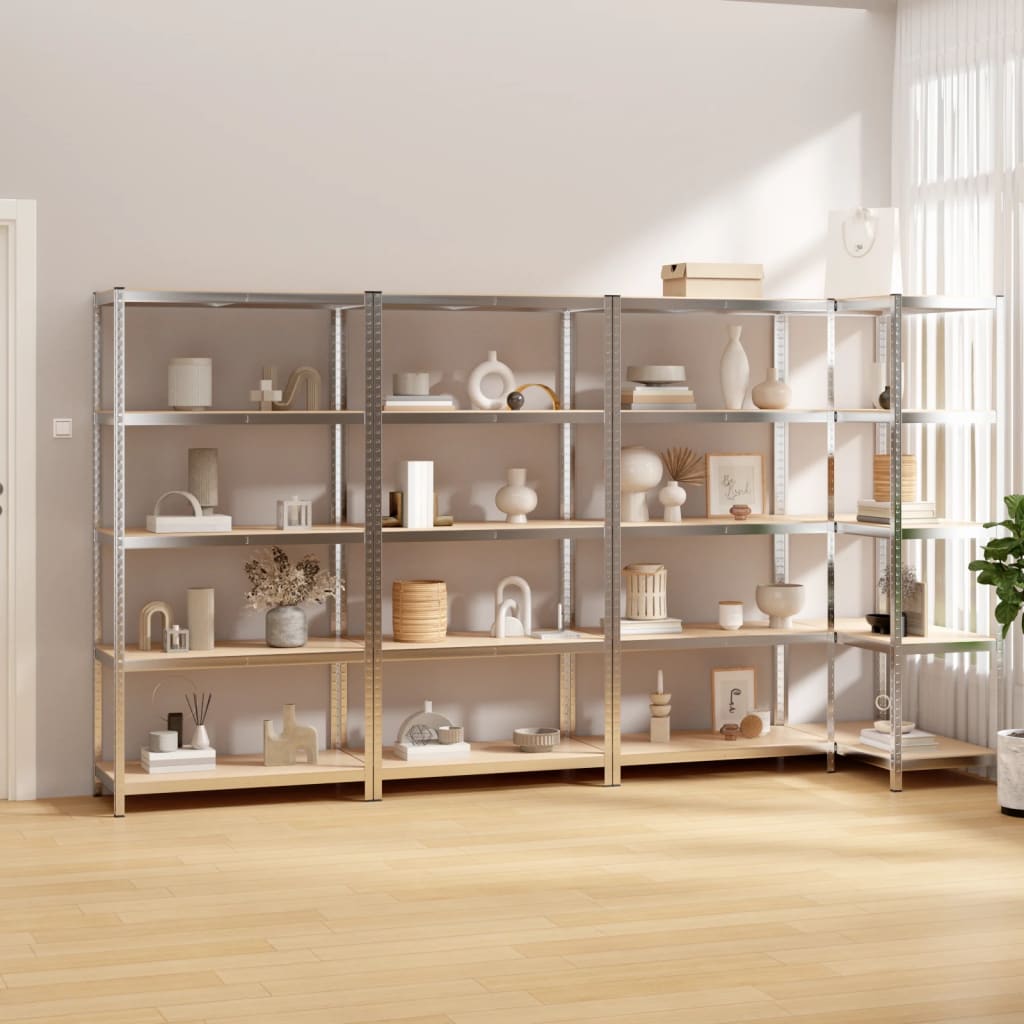 vidaXL 5-Layer Shelves 4 pcs Silver Steel&Engineered Wood