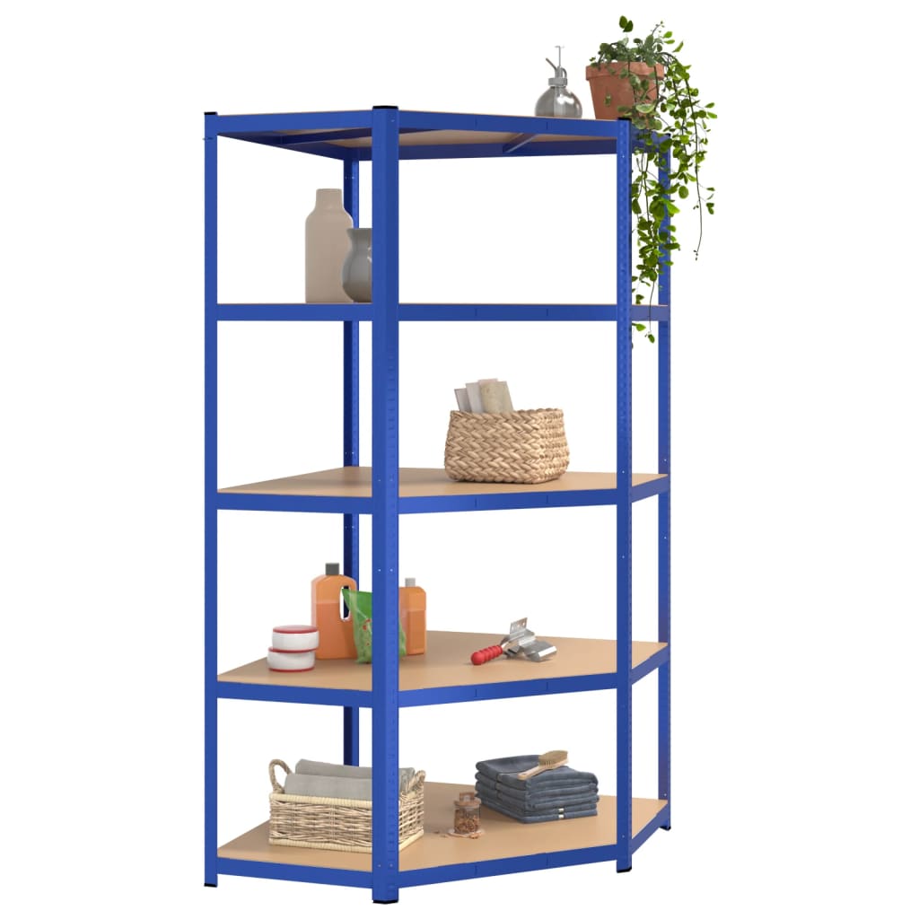 vidaXL 5-Layer Shelves 3 pcs Blue Steel&Engineered Wood