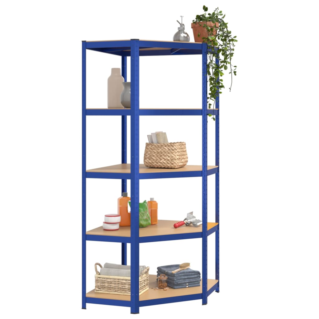 vidaXL 5-Layer Shelves 2 pcs Blue Steel&Engineered Wood